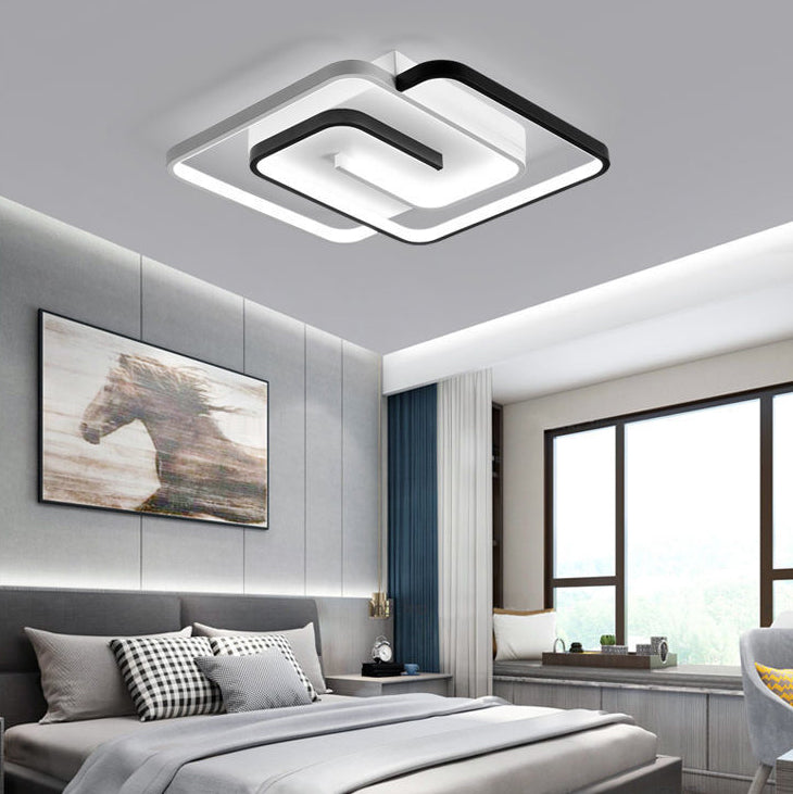 Moderne minimalistische quadratische Linie Eisen PVC LED Semi-Flush Mount Deckenleuchte für Schlafzimmer 