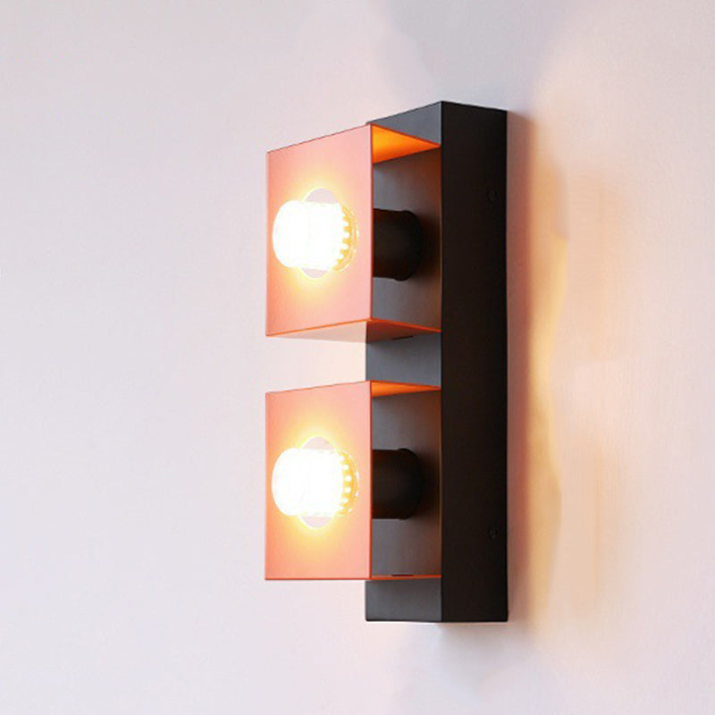 Contemporary Retro Square Rectangle Iron Shade 2-Light Wall Sconce Lamp For Living Room