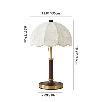 Traditional French Dome Round Dome Cylinder Base Wood Hardware Fabric Shade 2-Light Table Lamp For Bedroom