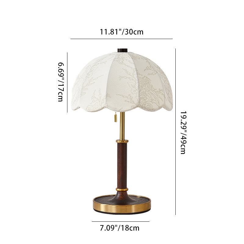 Traditional French Dome Round Dome Cylinder Base Wood Hardware Fabric Shade 2-Light Table Lamp For Bedroom