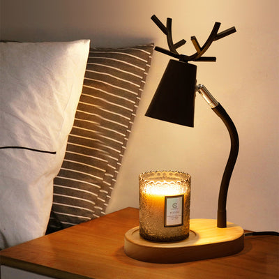 Moderne Art Deco Zylinder Geweih Holzsockel Eisen Schatten 1-Licht Aromatherapie Schmelzwachs Tischlampe für Schlafzimmer 