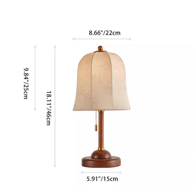 Traditional French Dome Solid Wood Base Flower Patterned Fabric 1-Light Table Lamp For Bedroom