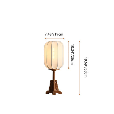 Traditional Chinese Cylindrical Wood Silk 1-Light Table Lamp For Living Room