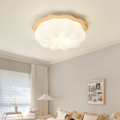 Moderne minimalistische Kürbis-Wolkenform Massivholz Kunststoff LED Unterputz Deckenleuchte für Schlafzimmer 