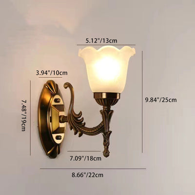 Traditional European Carved Flower Hardware Glass 1-Light Wall Sconce Lamp For Living Room