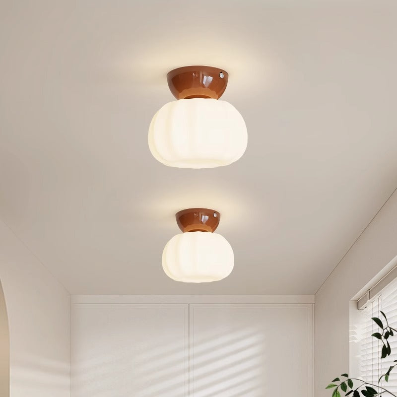 Modern Minimalist Pumpkin Cotton Shape Iron PE 1-Light Flush Mount Ceiling Light For Hallway