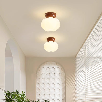 Modern Minimalist Pumpkin Cotton Shape Iron PE 1-Light Flush Mount Ceiling Light For Hallway