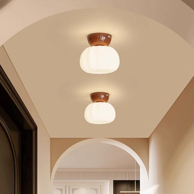 Modern Minimalist Pumpkin Cotton Shape Iron PE 1-Light Flush Mount Ceiling Light For Hallway