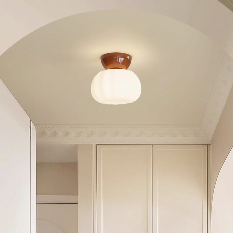 Modern Minimalist Pumpkin Cotton Shape Iron PE 1-Light Flush Mount Ceiling Light For Hallway