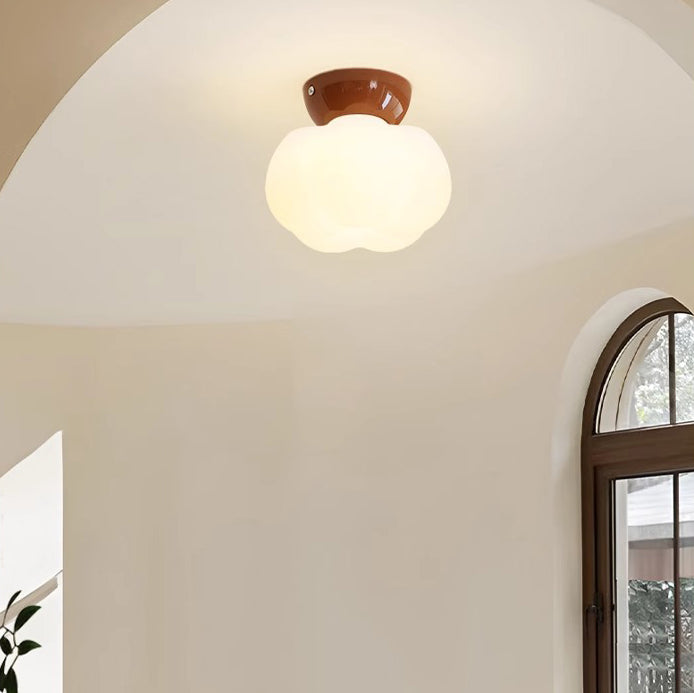 Modern Minimalist Pumpkin Cotton Shape Iron PE 1-Light Flush Mount Ceiling Light For Hallway