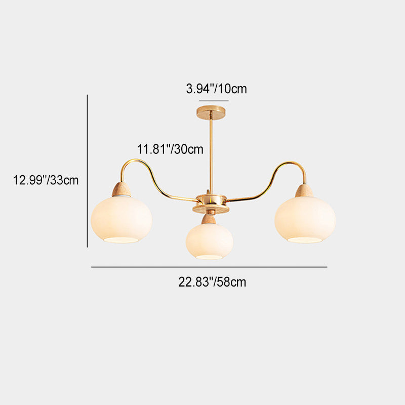 Traditional Japanese Branch Curved Rod Oval Iron Wood Glass 3/5/6/8 Light Chandelier For Living Room