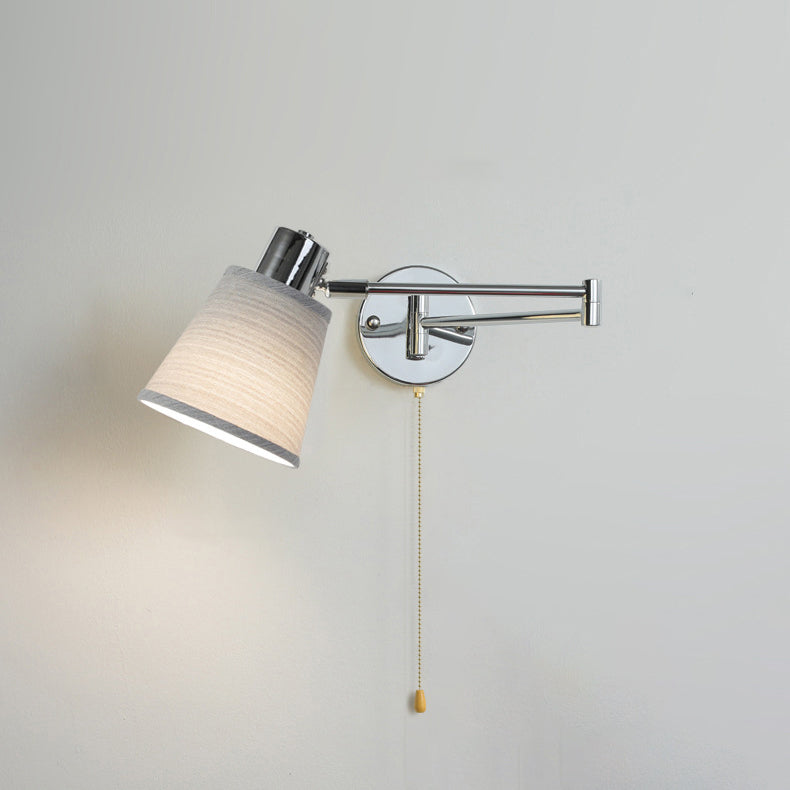 Moderne minimalistische Swing Arm Runde Zylinder Eisen Stoff 1-Licht Wandleuchte Lampe für Schlafzimmer 