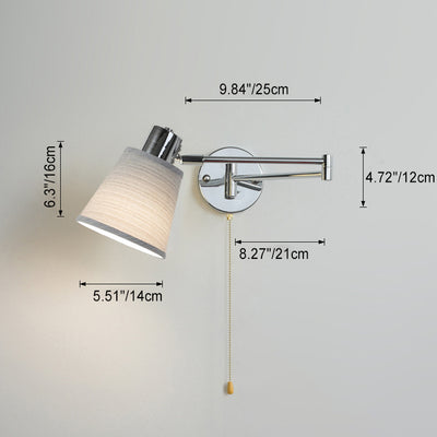 Moderne minimalistische Swing Arm Runde Zylinder Eisen Stoff 1-Licht Wandleuchte Lampe für Schlafzimmer 