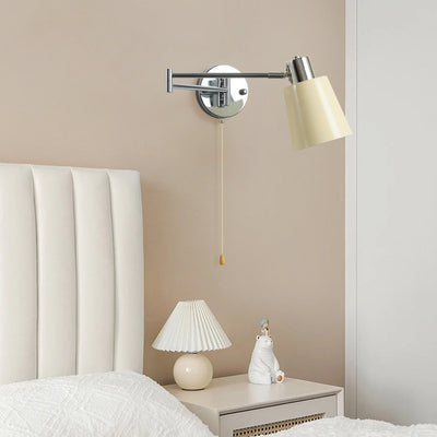 Moderne minimalistische Swing Arm Runde Zylinder Eisen Stoff 1-Licht Wandleuchte Lampe für Schlafzimmer 