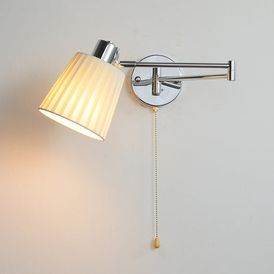 Moderne minimalistische Swing Arm Runde Zylinder Eisen Stoff 1-Licht Wandleuchte Lampe für Schlafzimmer 