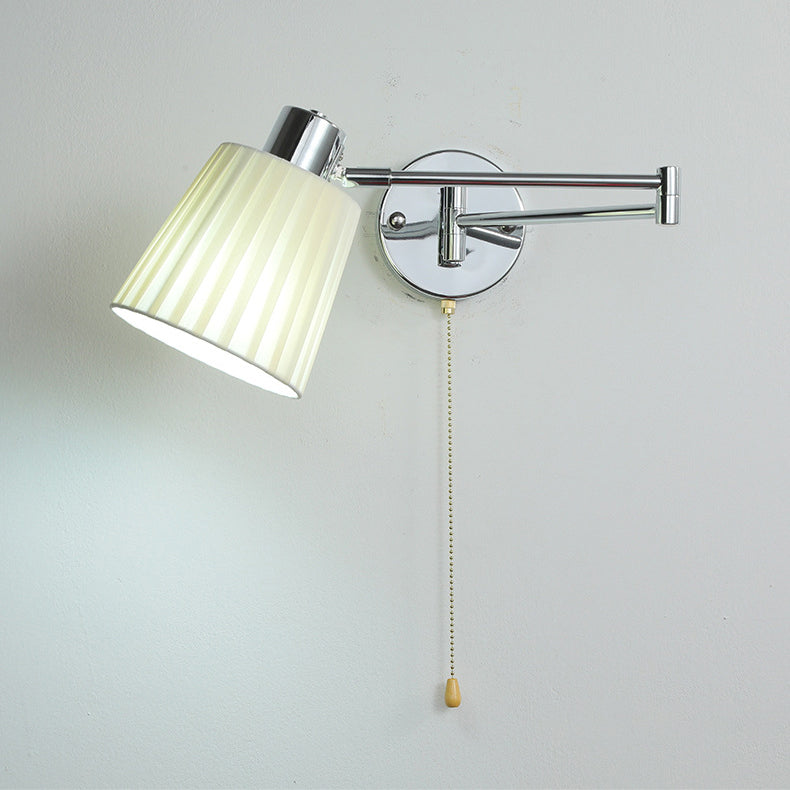 Moderne minimalistische Swing Arm Runde Zylinder Eisen Stoff 1-Licht Wandleuchte Lampe für Schlafzimmer 