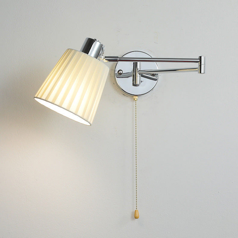 Moderne minimalistische Swing Arm Runde Zylinder Eisen Stoff 1-Licht Wandleuchte Lampe für Schlafzimmer 