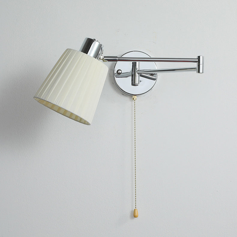 Moderne minimalistische Swing Arm Runde Zylinder Eisen Stoff 1-Licht Wandleuchte Lampe für Schlafzimmer 