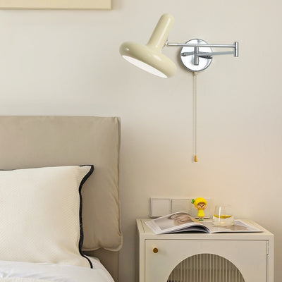 Moderne minimalistische Swing Arm Runde Zylinder Eisen Stoff 1-Licht Wandleuchte Lampe für Schlafzimmer 