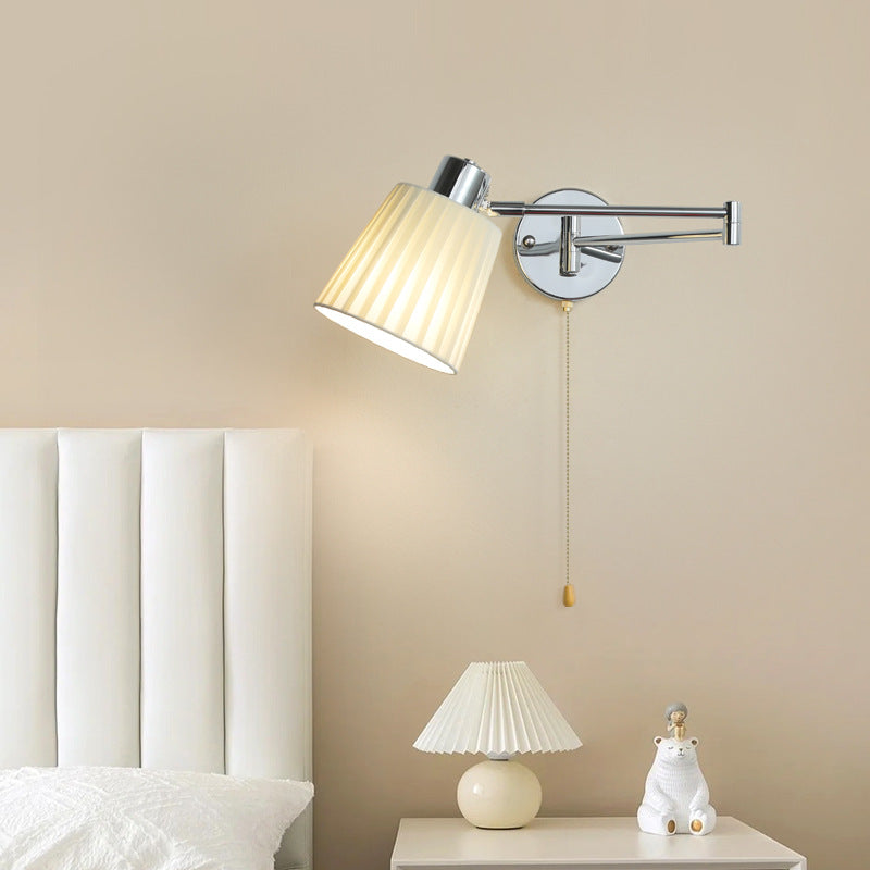 Moderne minimalistische Swing Arm Runde Zylinder Eisen Stoff 1-Licht Wandleuchte Lampe für Schlafzimmer 