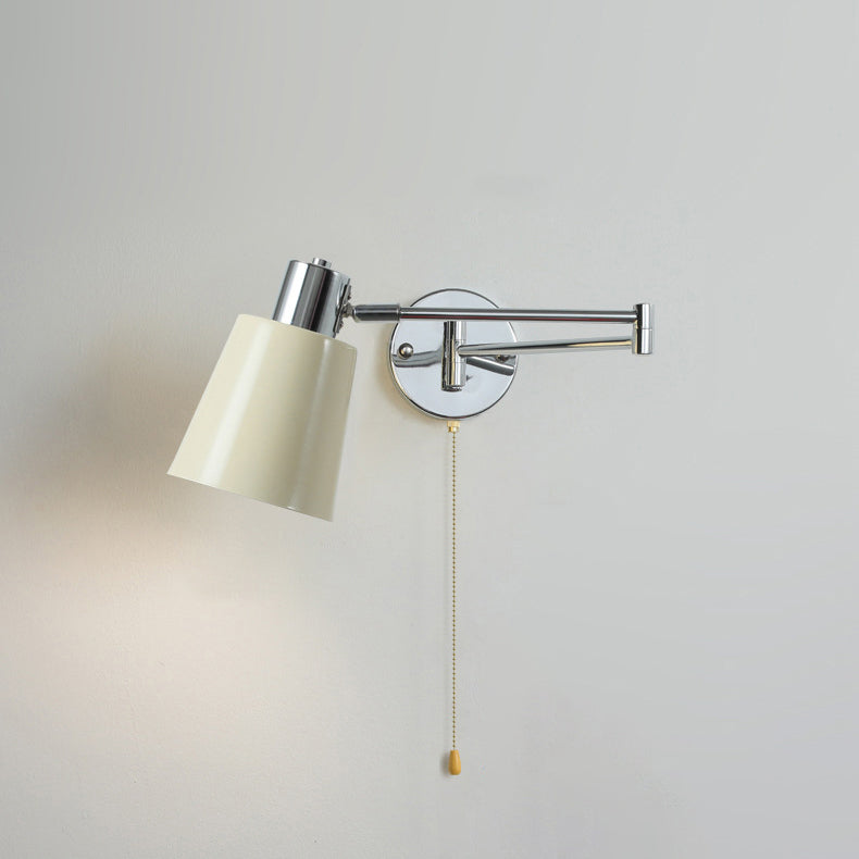 Moderne minimalistische Swing Arm Runde Zylinder Eisen Stoff 1-Licht Wandleuchte Lampe für Schlafzimmer 