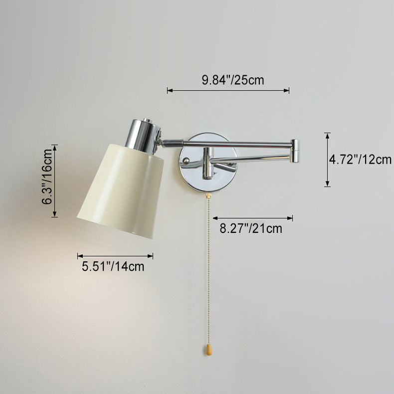 Moderne minimalistische Swing Arm Runde Zylinder Eisen Stoff 1-Licht Wandleuchte Lampe für Schlafzimmer 