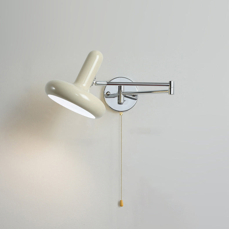 Moderne minimalistische Swing Arm Runde Zylinder Eisen Stoff 1-Licht Wandleuchte Lampe für Schlafzimmer 