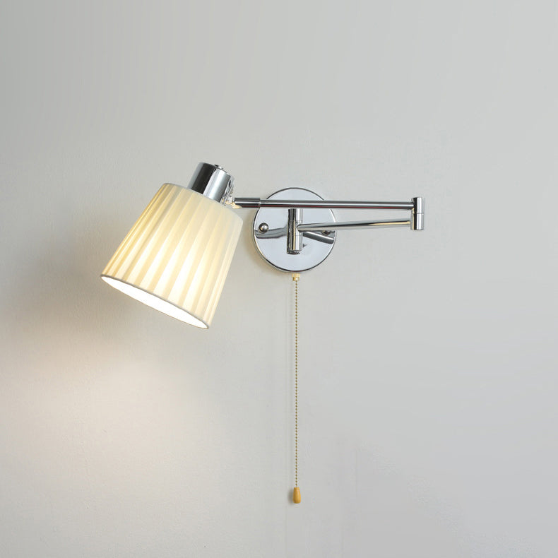 Moderne minimalistische Swing Arm Runde Zylinder Eisen Stoff 1-Licht Wandleuchte Lampe für Schlafzimmer 