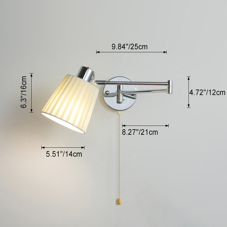 Moderne minimalistische Swing Arm Runde Zylinder Eisen Stoff 1-Licht Wandleuchte Lampe für Schlafzimmer 