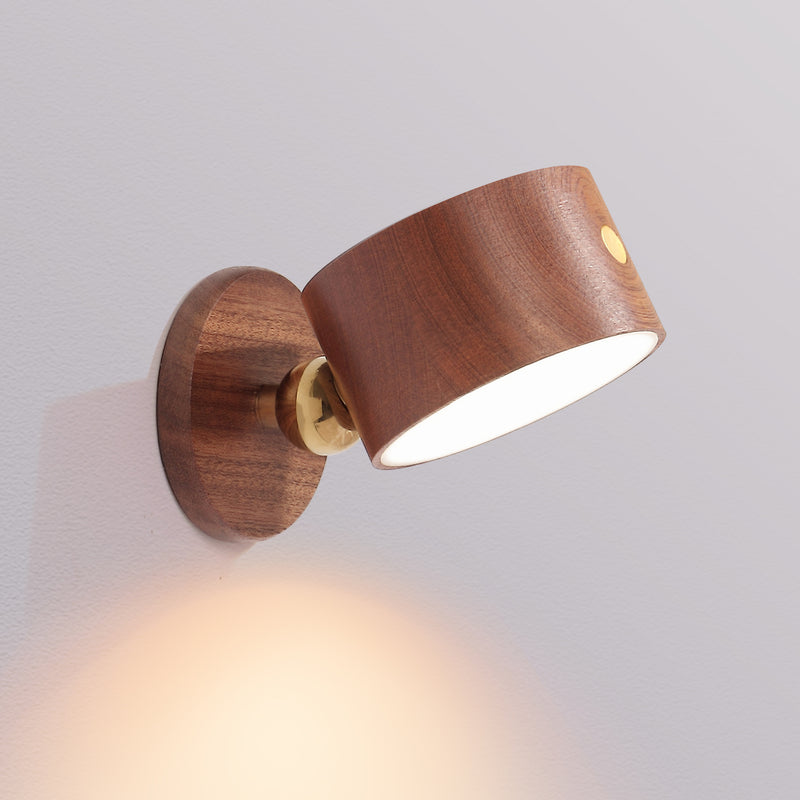 Moderne minimalistische USB wiederaufladbare runde Metall Massivholz Kunststoff LED Wandleuchte Lampe für Schlafzimmer 