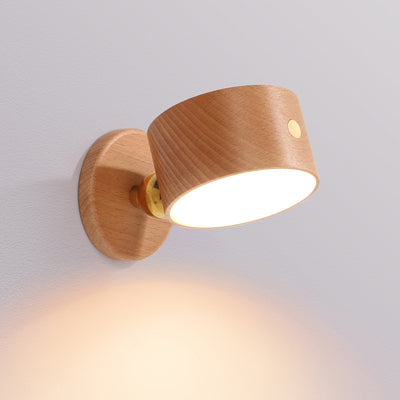 Moderne minimalistische USB wiederaufladbare runde Metall Massivholz Kunststoff LED Wandleuchte Lampe für Schlafzimmer 