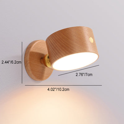 Moderne minimalistische USB wiederaufladbare runde Metall Massivholz Kunststoff LED Wandleuchte Lampe für Schlafzimmer 