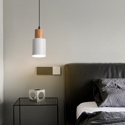 Moderne minimalistische runde Zylinder Massivholz Hardware 1-Licht Pendelleuchte für Wohnzimmer 