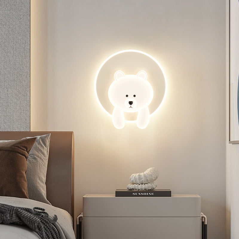 Contemporary Creative Kids Round Cloudy Bear Iron Acrylic LED Wall Sconce Lamp For Bedroom