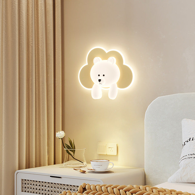 Contemporary Creative Kids Round Cloudy Bear Iron Acrylic LED Wall Sconce Lamp For Bedroom