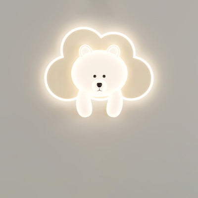 Contemporary Creative Kids Round Cloudy Bear Iron Acrylic LED Wall Sconce Lamp For Bedroom