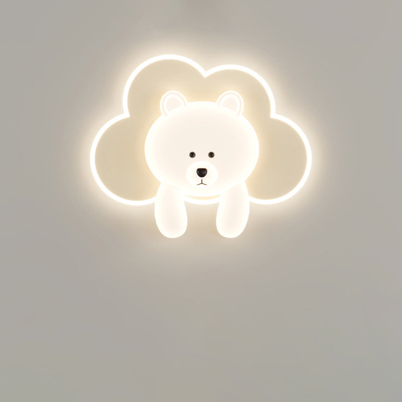 Contemporary Creative Kids Round Cloudy Bear Iron Acrylic LED Wall Sconce Lamp For Bedroom