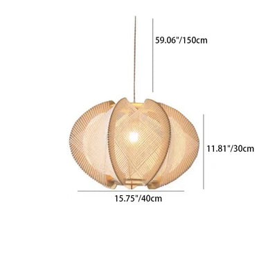 Traditional Japanese Round Hand-Woven Twine Wood 1 Light Pendant Light For Living Room