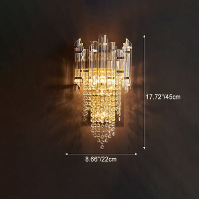 Modern Luxury Cylinder Bead String Iron Crystal 2-Light Wall Sconce Lamp For Living Room