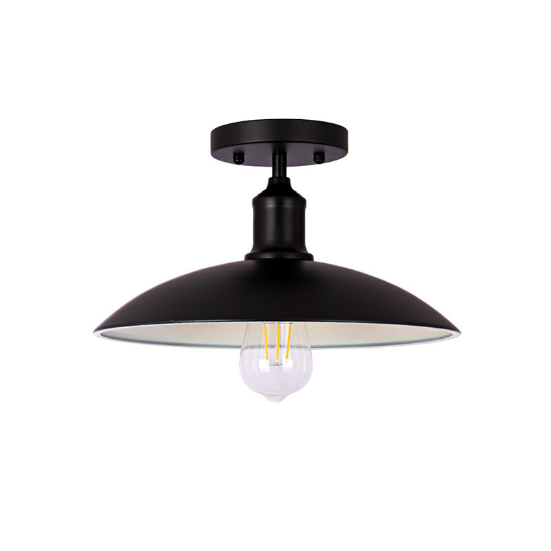 Contemporary Industrial Round Iron 1-Light Semi-Flush Mount Ceiling Light For Living Room