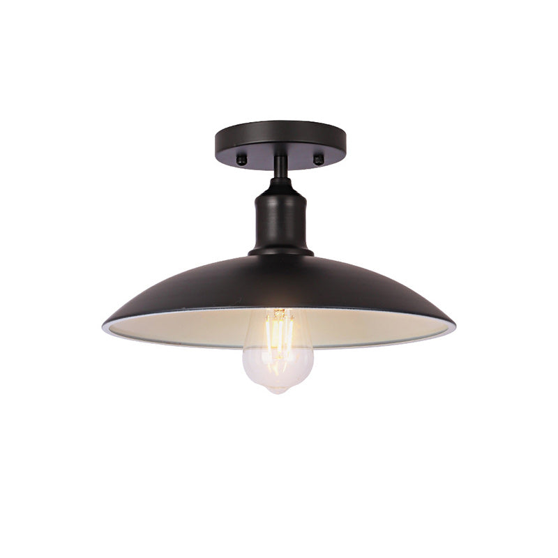 Contemporary Industrial Round Iron 1-Light Semi-Flush Mount Ceiling Light For Living Room