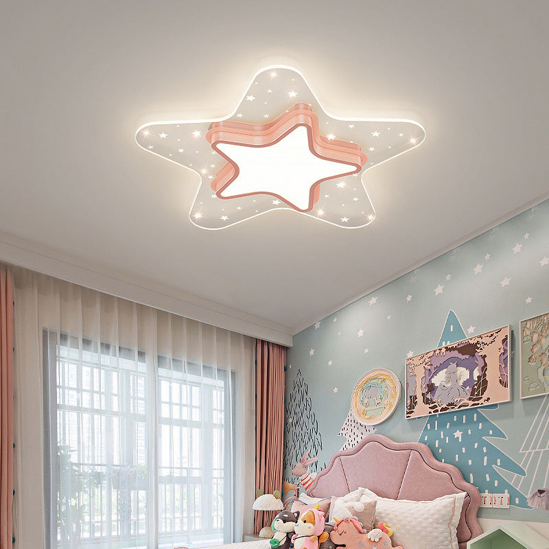 Contemporary Creative Star Heart Iron Acrylic LED Flush Mount Ceiling Light For Bedroom