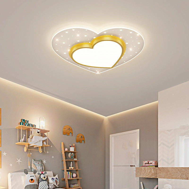 Contemporary Creative Star Heart Iron Acrylic LED Flush Mount Ceiling Light For Bedroom