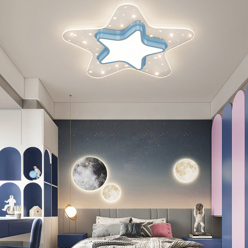 Contemporary Creative Star Heart Iron Acrylic LED Flush Mount Ceiling Light For Bedroom