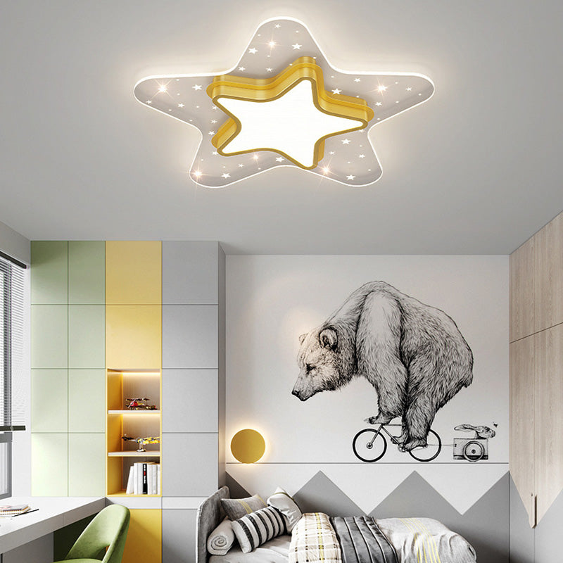 Contemporary Creative Star Heart Iron Acrylic LED Flush Mount Ceiling Light For Bedroom