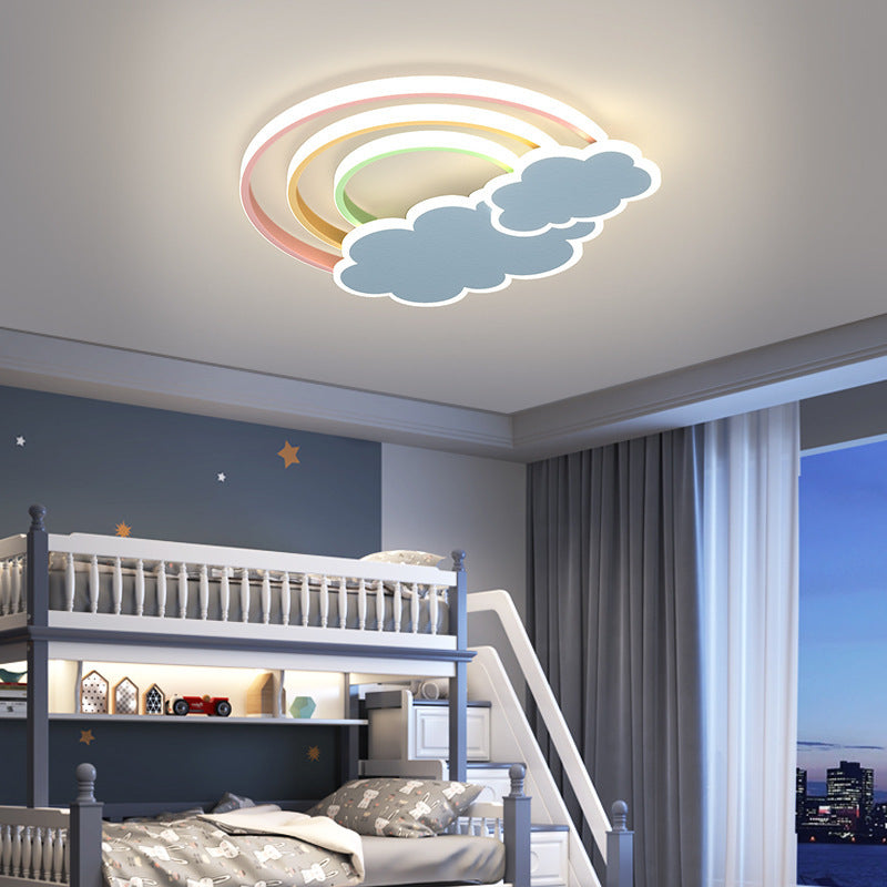 Contemporary Creative Kids Cloud Rainbow Aluminum Acrylic LED Flush Mount Ceiling Light For Bedroom