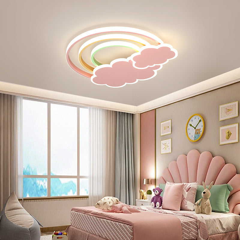 Contemporary Creative Kids Cloud Rainbow Aluminum Acrylic LED Flush Mount Ceiling Light For Bedroom