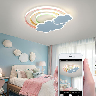 Contemporary Creative Kids Cloud Rainbow Aluminum Acrylic LED Flush Mount Ceiling Light For Bedroom