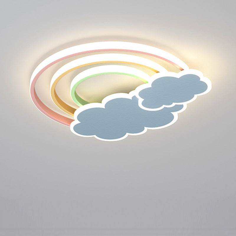 Contemporary Creative Kids Cloud Rainbow Aluminum Acrylic LED Flush Mount Ceiling Light For Bedroom