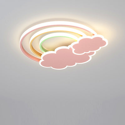 Contemporary Creative Kids Cloud Rainbow Aluminum Acrylic LED Flush Mount Ceiling Light For Bedroom